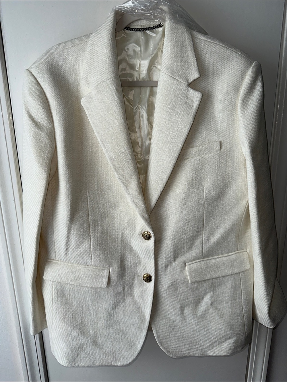 Women's The Koopls Cream Textured Blazer - Tailored Two-Button Jacket